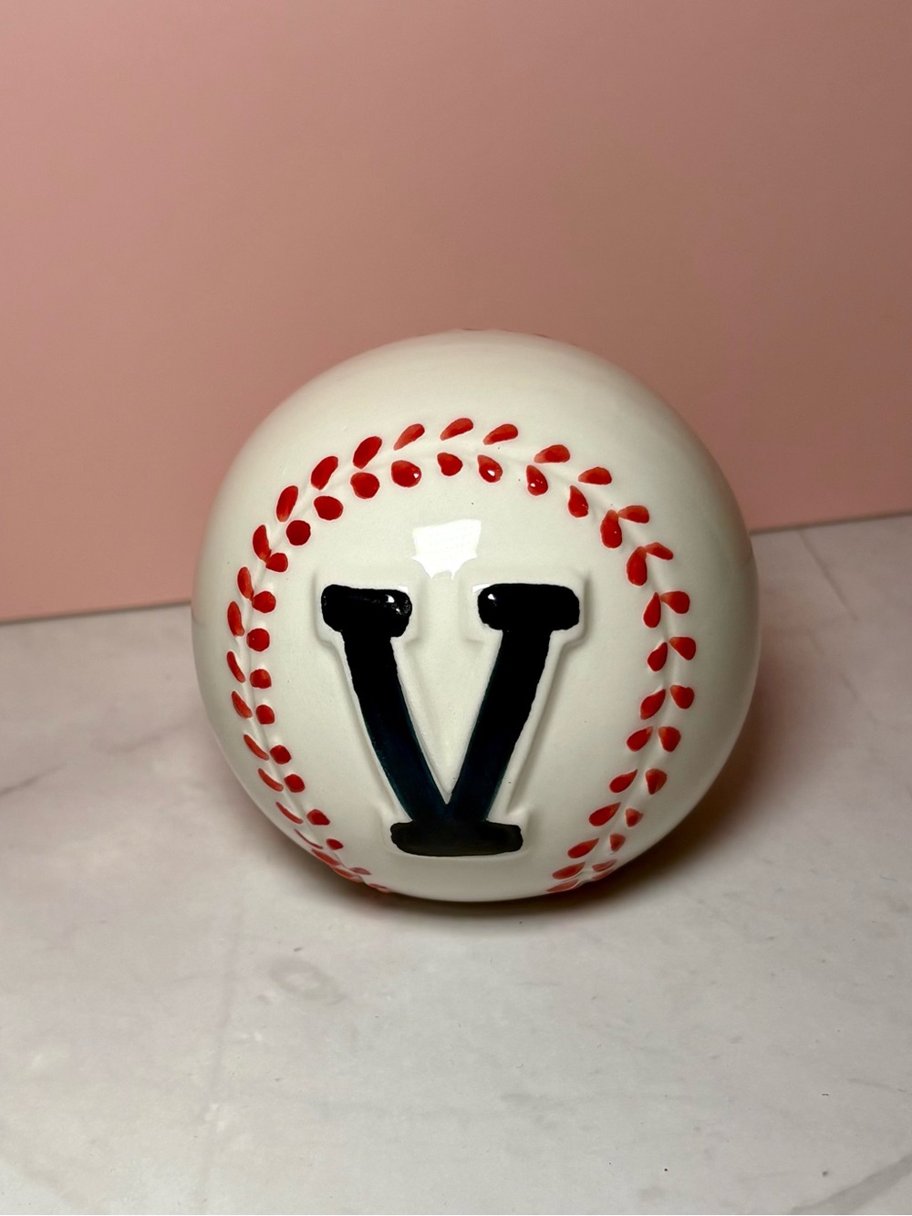 ⚾️ Monogram 'V' Ceramic Baseball Decor